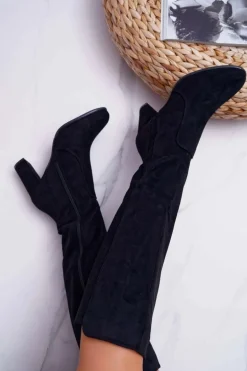 Damskie Kozaki Sergio Leone Zamszowe Czarne KZ275