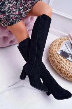 Damskie Kozaki Sergio Leone Zamszowe Czarne KZ275