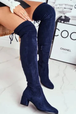 Damskie kozaki Sergio Leone lycra granatowe KZ281