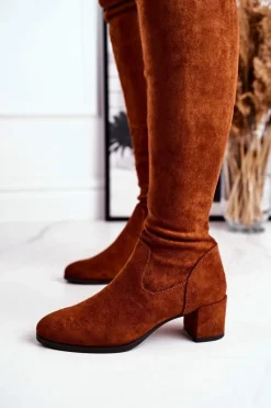 Damskie kozaki Sergio Leone lycra camel KZ281