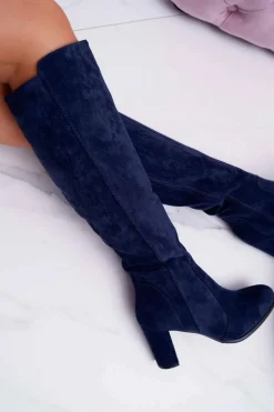 Damskie Kozaki Sergio Leone Zamszowe Granatowe KZ275