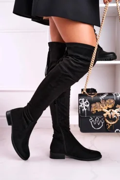 Damskie Kozaki Za Kolano Zamszowe Czarne Rebecca