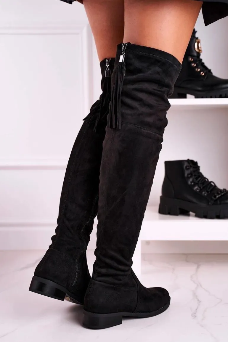 Damskie Kozaki Za Kolano Zamszowe Czarne Rebecca