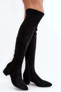 Damskie Kozaki Za Kolano Na Niskim Obcasie Czarne Maidna