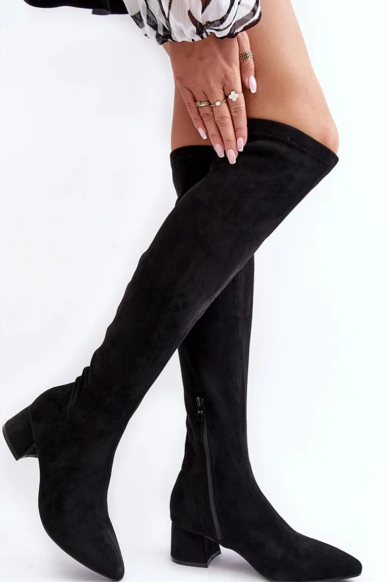 Damskie Kozaki Za Kolano Na Niskim Obcasie Czarne Maidna