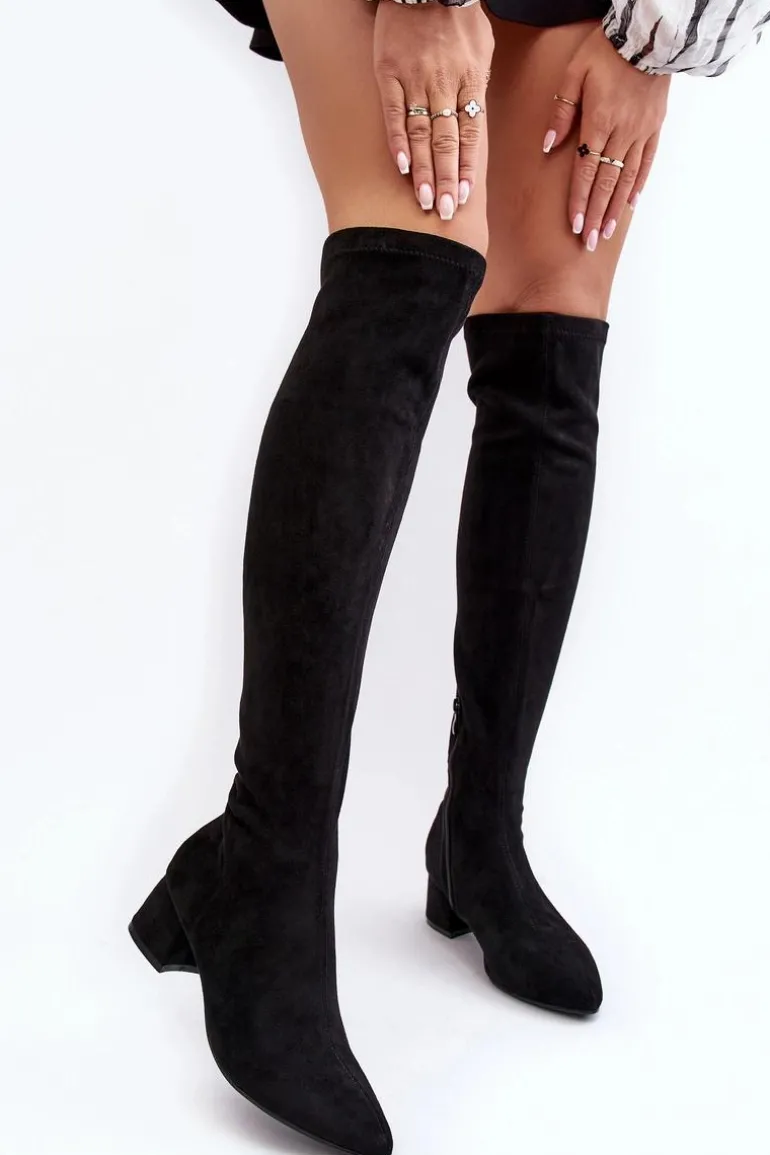 Damskie Kozaki Za Kolano Na Niskim Obcasie Czarne Maidna