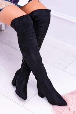 Damskie Kozaki Za Kolano Zamszowe Czarne Feluni