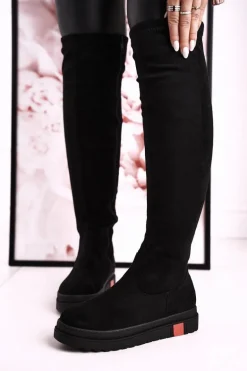 Damskie Kozaki Za Kolano Zamszowe Czarne Gracelyn
