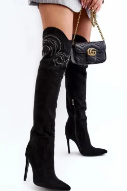 Damskie Kozaki Za Kolano Na Szpilce Czarne Vessy