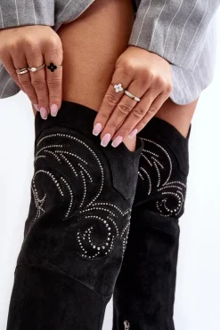 Damskie Kozaki Za Kolano Na Szpilce Czarne Vessy