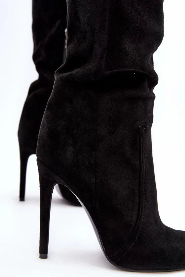 Damskie Kozaki Za Kolano Na Szpilce Czarne Vessy