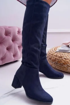 Damskie Kozaki Zamszowe Granatowe Sergio Leone KZ273