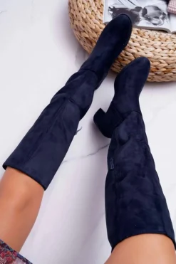 Damskie Kozaki Zamszowe Granatowe Sergio Leone KZ273