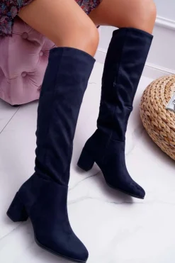 Damskie Kozaki Zamszowe Granatowe Sergio Leone KZ273