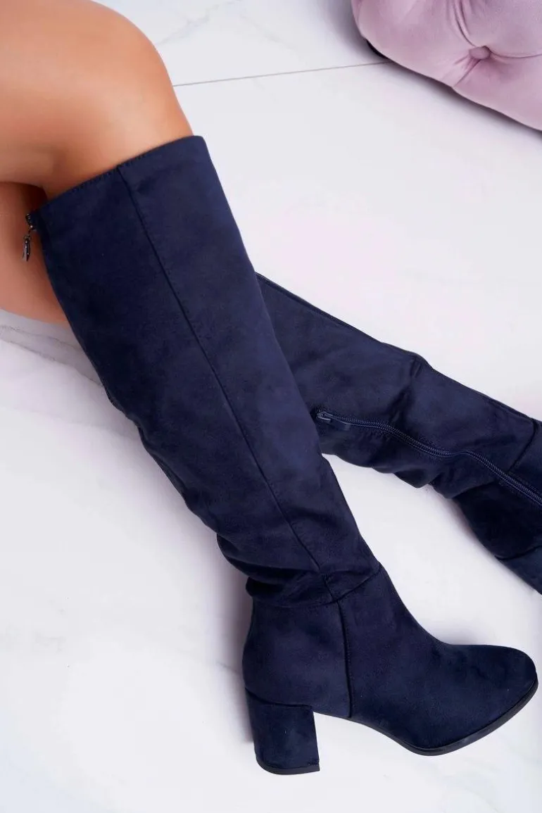 Damskie Kozaki Zamszowe Granatowe Sergio Leone KZ273