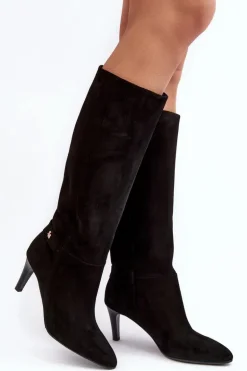 Damskie Kozaki Zamszowe Na Szpilce Laura Messi 2694 Czarne