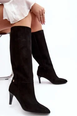 Damskie Kozaki Zamszowe Na Szpilce Laura Messi 2694 Czarne