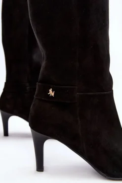 Damskie Kozaki Zamszowe Na Szpilce Laura Messi 2694 Czarne