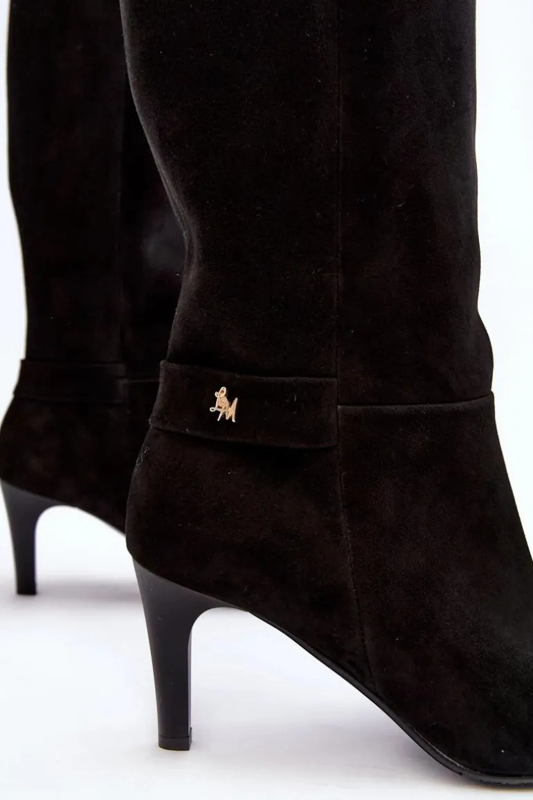 Damskie Kozaki Zamszowe Na Szpilce Laura Messi 2694 Czarne