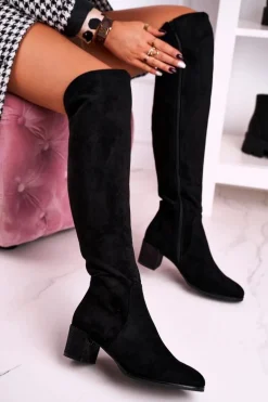 Damskie kozaki zamszowe Sergio Leone czarne KZ299