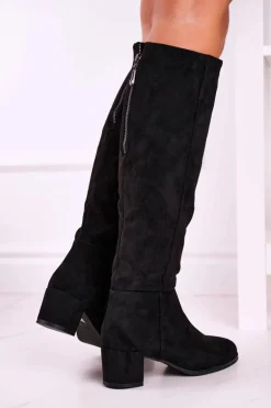 Damskie kozaki zamszowe Sergio Leone czarne KZ273