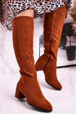 Damskie kozaki zamszowe Sergio Leone camel KZ273