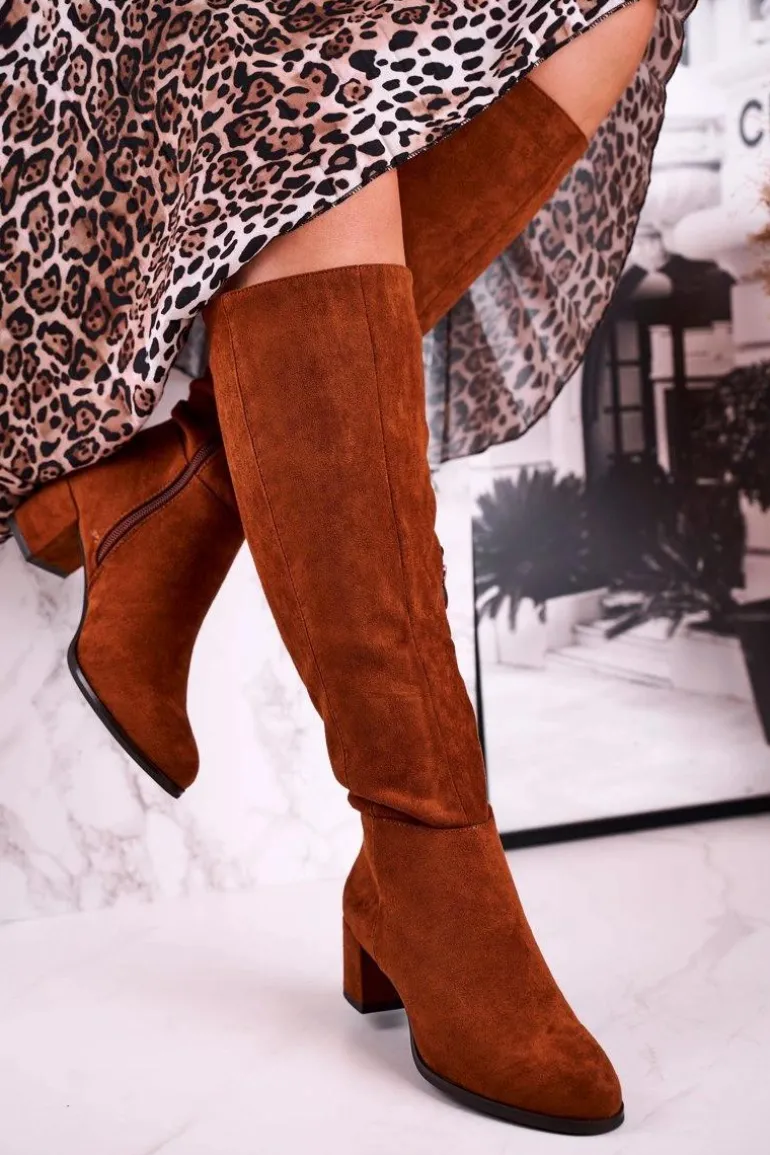 Damskie kozaki zamszowe Sergio Leone camel KZ273