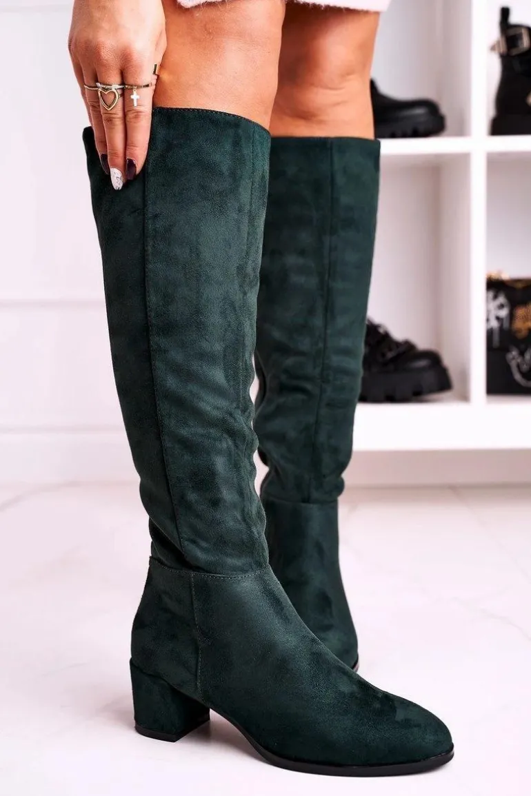 Damskie kozaki zamszowe Sergio Leone zielone KZ273