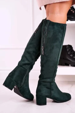 Damskie kozaki zamszowe Sergio Leone zielone KZ273