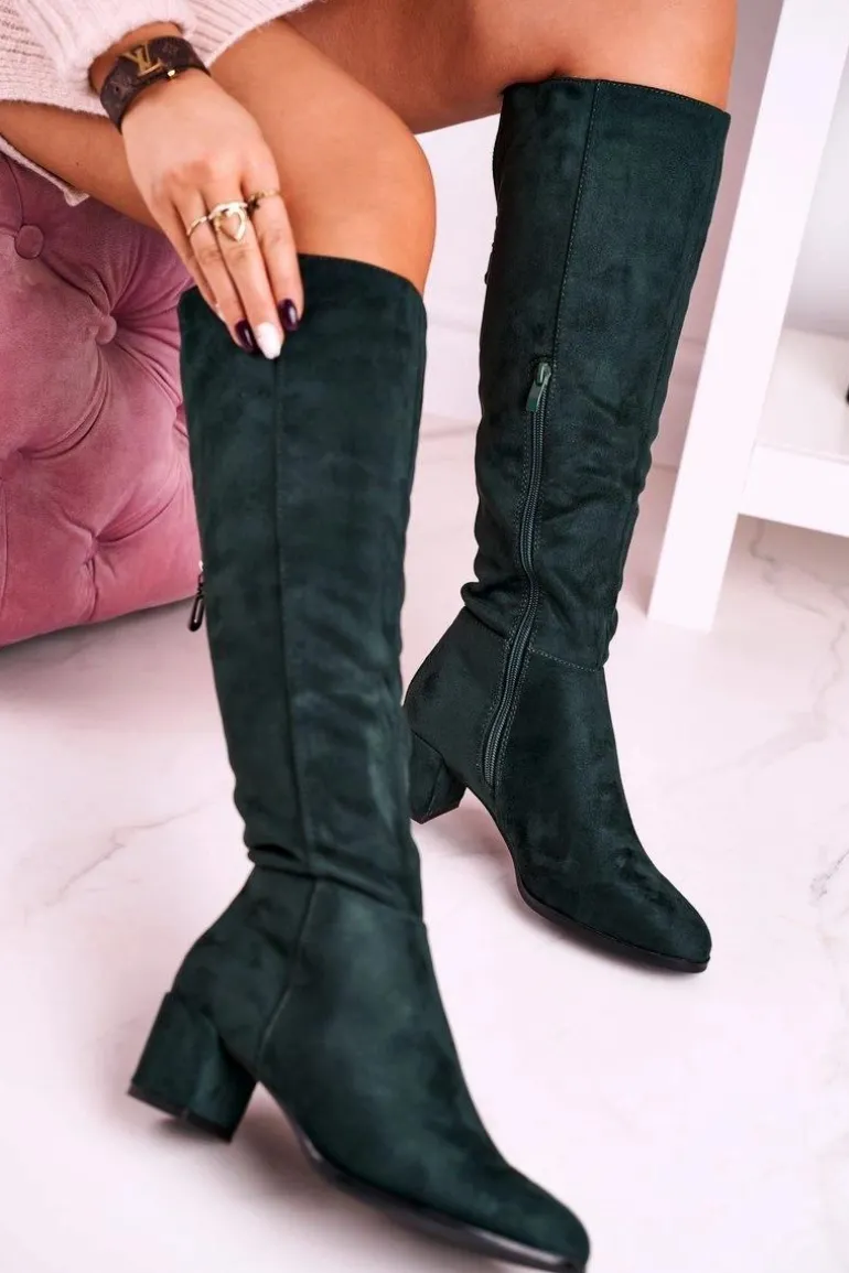 Damskie kozaki zamszowe Sergio Leone zielone KZ273