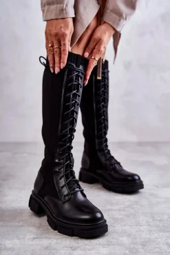 Damskie Kozaki Ze Skarpetą Na Płaskim Obcasie Czarne Verano