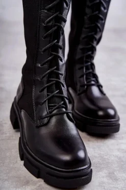 Damskie Kozaki Ze Skarpetą Na Płaskim Obcasie Czarne Verano