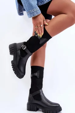 Damskie Kozaki Ze Skarpetą Czarne Abroze