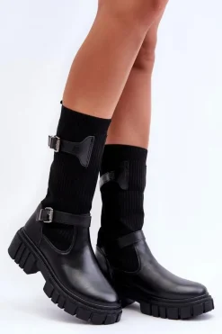 Damskie Kozaki Ze Skarpetą Czarne Abroze