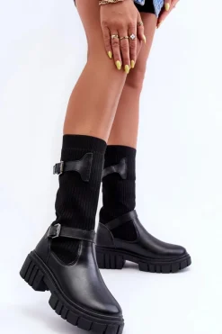 Damskie Kozaki Ze Skarpetą Czarne Abroze