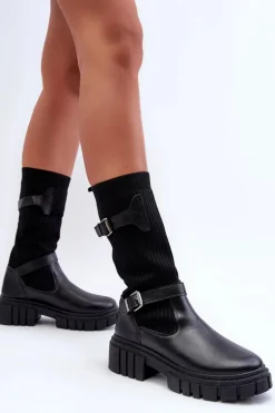 Damskie Kozaki Ze Skarpetą Czarne Abroze