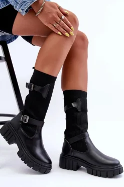 Damskie Kozaki Ze Skarpetą Czarne Abroze