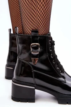 Damskie Lakierowane Botki D&A MR870-97 Czarne