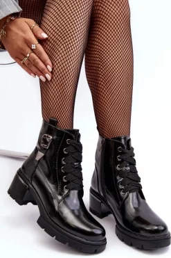 Damskie Lakierowane Botki D&A MR870-97 Czarne