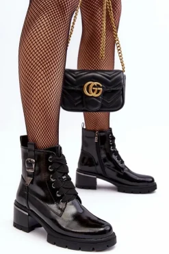 Damskie Lakierowane Botki D&A MR870-97 Czarne