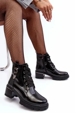 Damskie Lakierowane Botki D&A MR870-97 Czarne