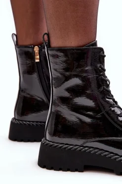 Damskie Lakierowane Botki Workery Z Ozdobą Czarne S.Barski MR870-67