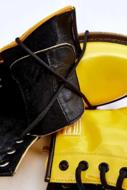 Damskie Lakierowane Botki Ocieplane GOE II2N4054 Żółte