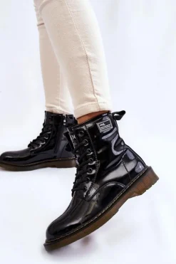 Damskie Lakierowane Botki Ocieplane GOE II2N4050 Czarne