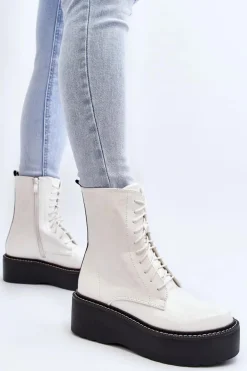 Damskie Lakierowane Botki Na Grubej Podeszwie Białe Movana