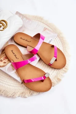 Damskie Lakierowane Klapki Japonki Fuksja Jimena