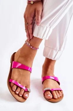 Damskie Lakierowane Klapki Japonki Fuksja Jimena