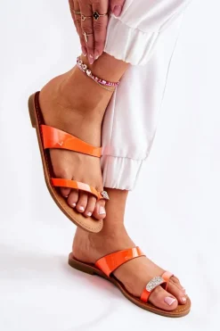 Damskie Lakierowane Klapki Japonki Pomarańczowe Jimena