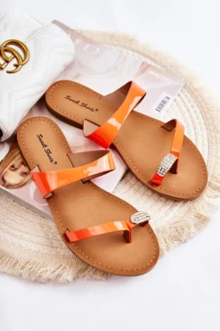 Damskie Lakierowane Klapki Japonki Pomarańczowe Jimena