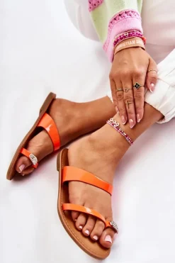 Damskie Lakierowane Klapki Japonki Pomarańczowe Jimena